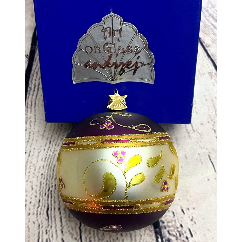 Art on Glass Andrzej's WC Poland Hand Painted Glass Christmas Ornament w/Box